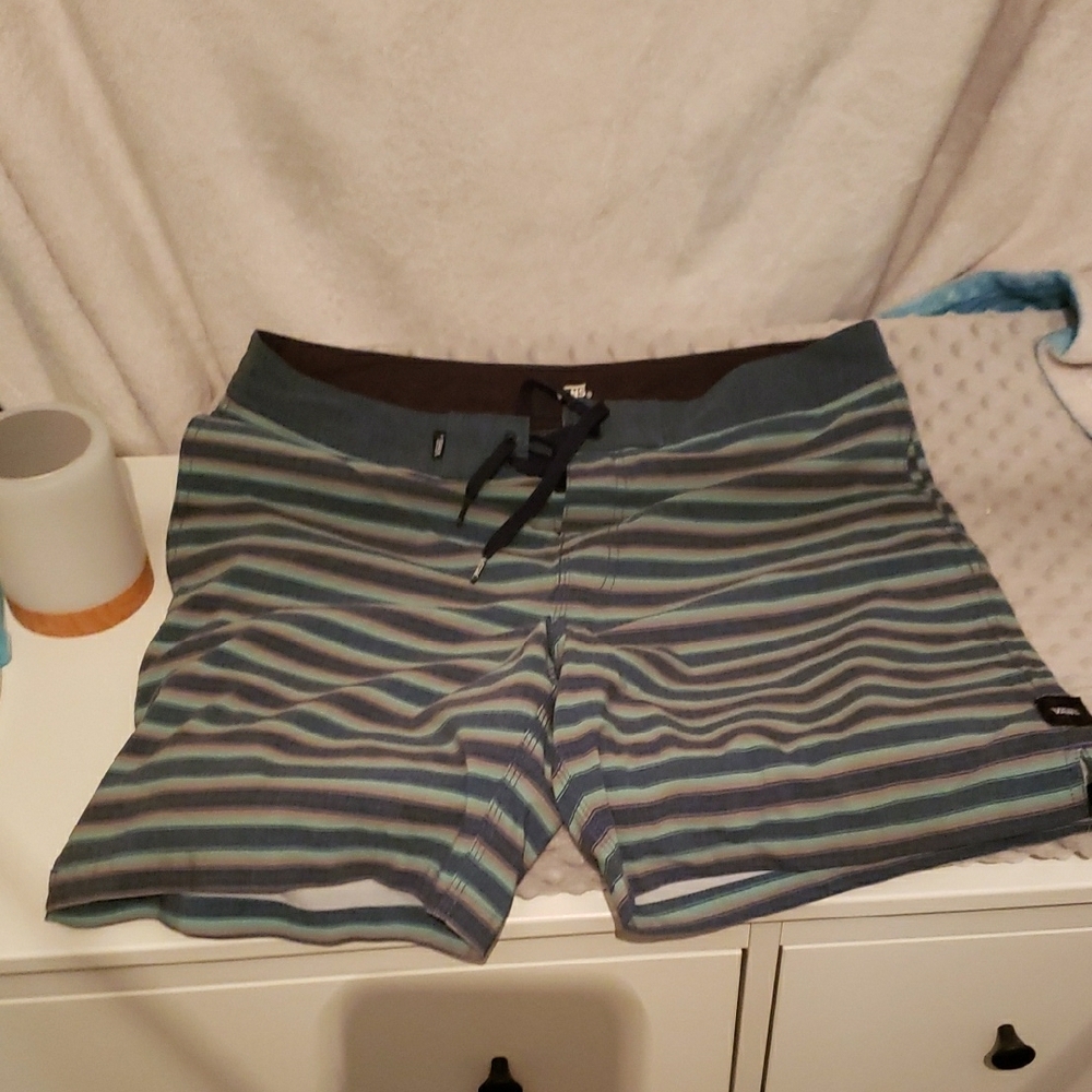 Vans Blue and Green Board Shorts with Quick-Dry Fabric